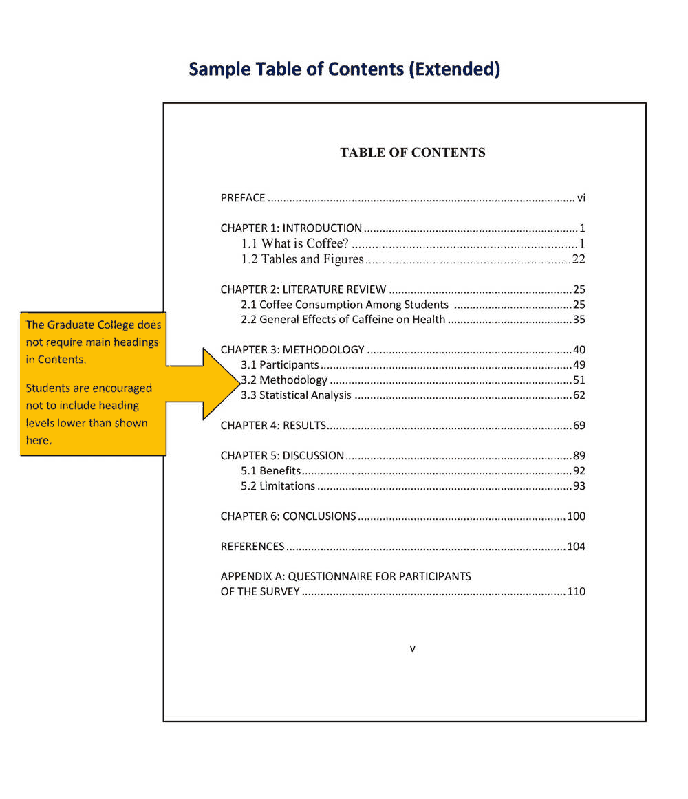 Sample Table of Contents Extended Template in PDF