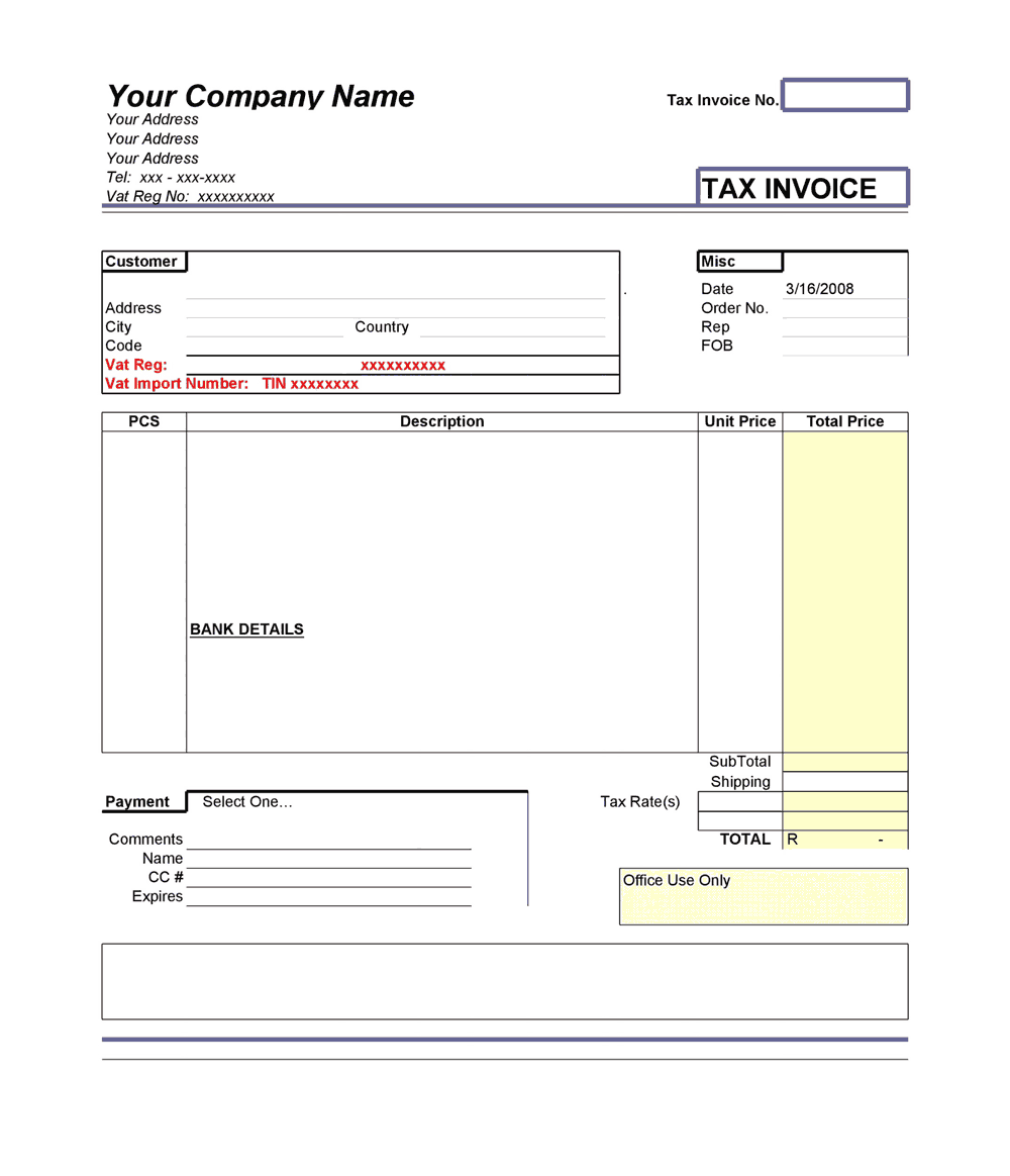 TAX Invoice Template in MS Excel