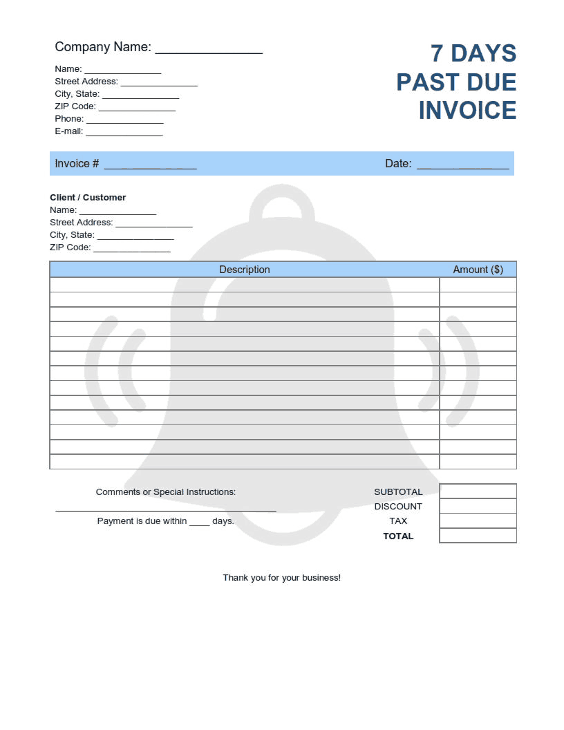 Free Download PDF Books, 7 Days Past Due Invoice Template