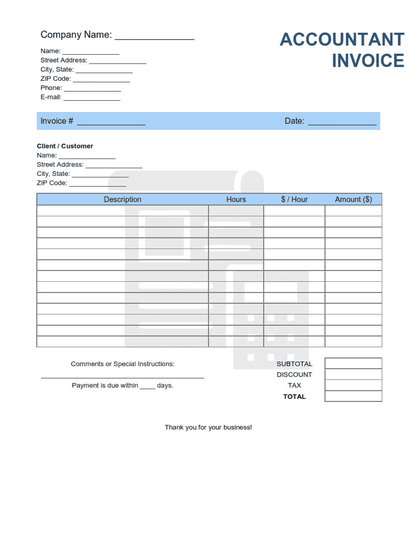 Accountant Invoice Template Word | Excel | PDF