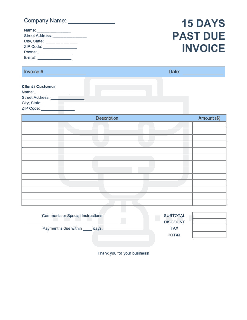15 Days Past Due Invoice Template Word | Excel | PDF