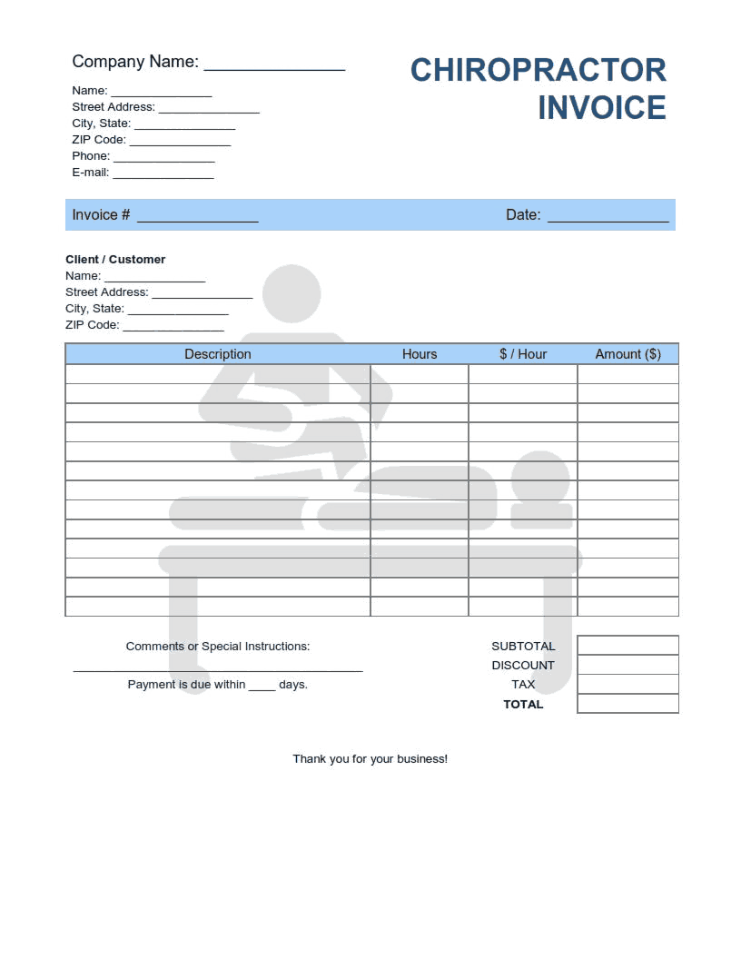 Chiropractor Invoice Template Word | Excel | PDF