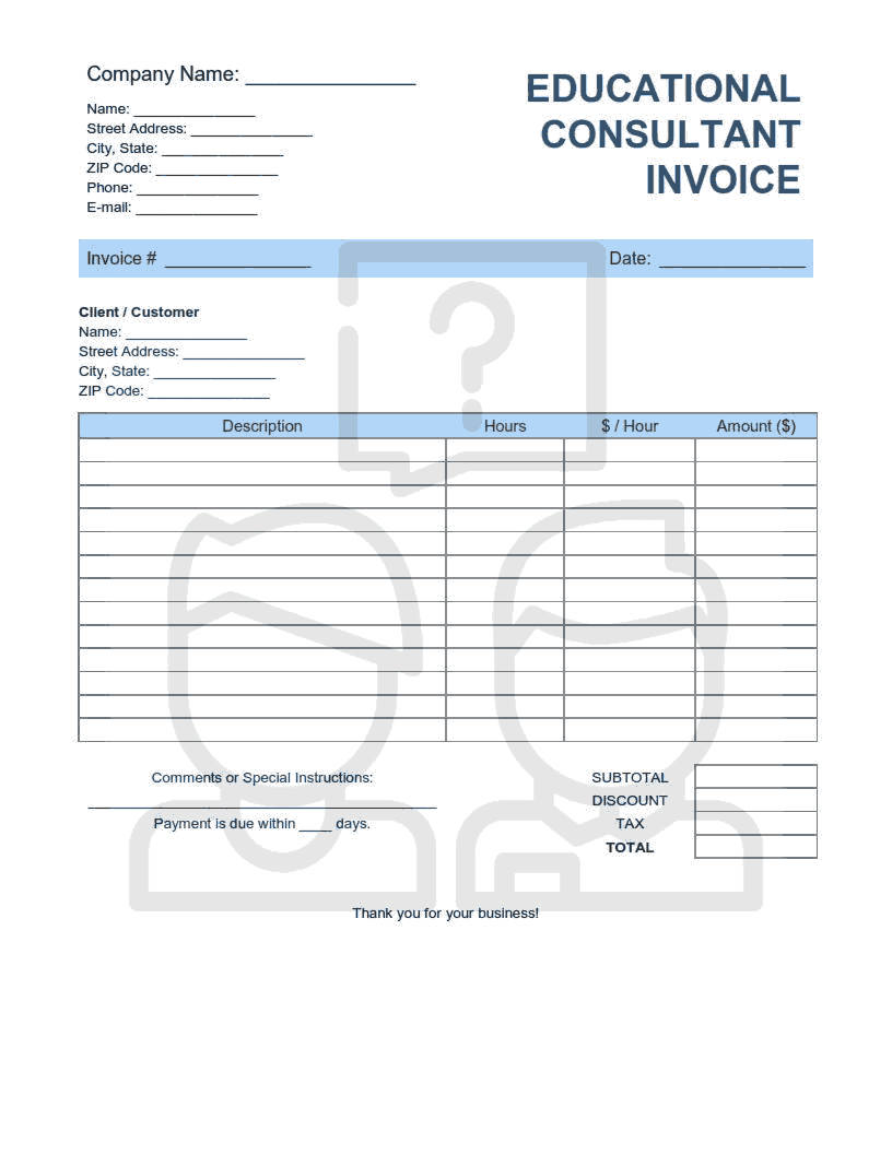 Educational Consultant Invoice Template Word | Excel | PDF