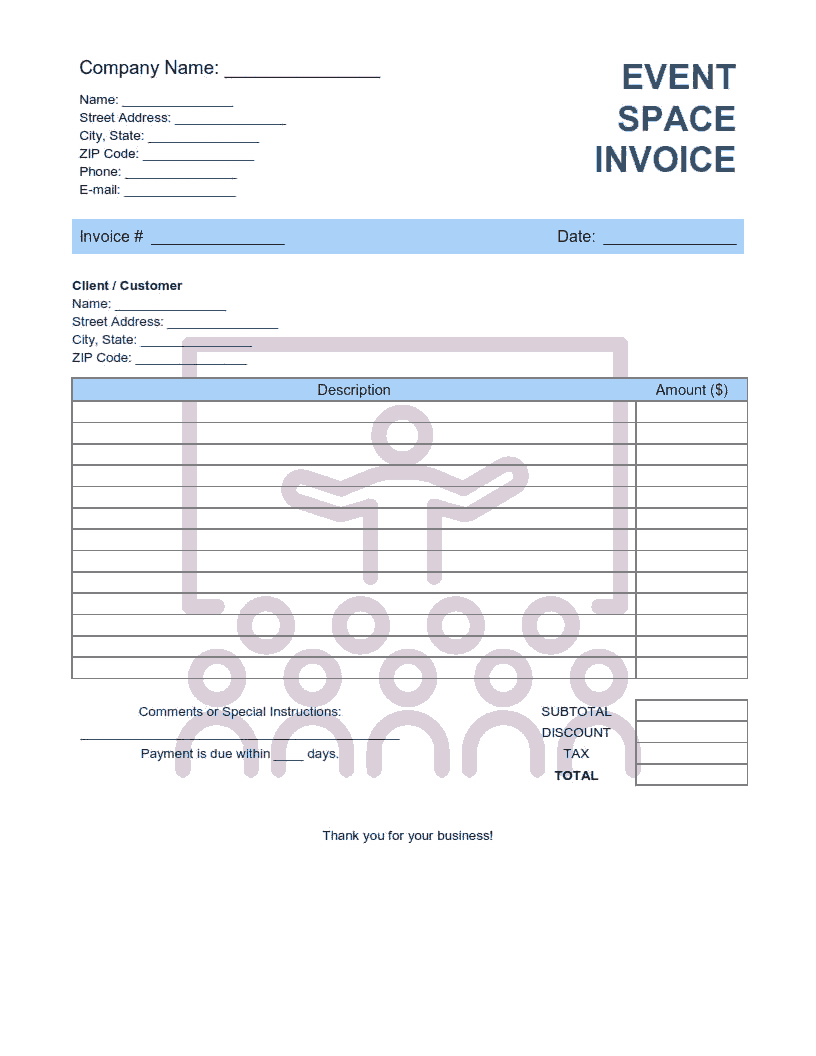 Event Space Invoice Template Word | Excel | PDF