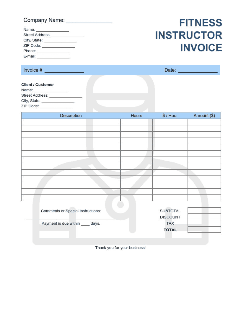 Free Download PDF Books, Fitness Instructor Invoice Template Word | Excel | PDF