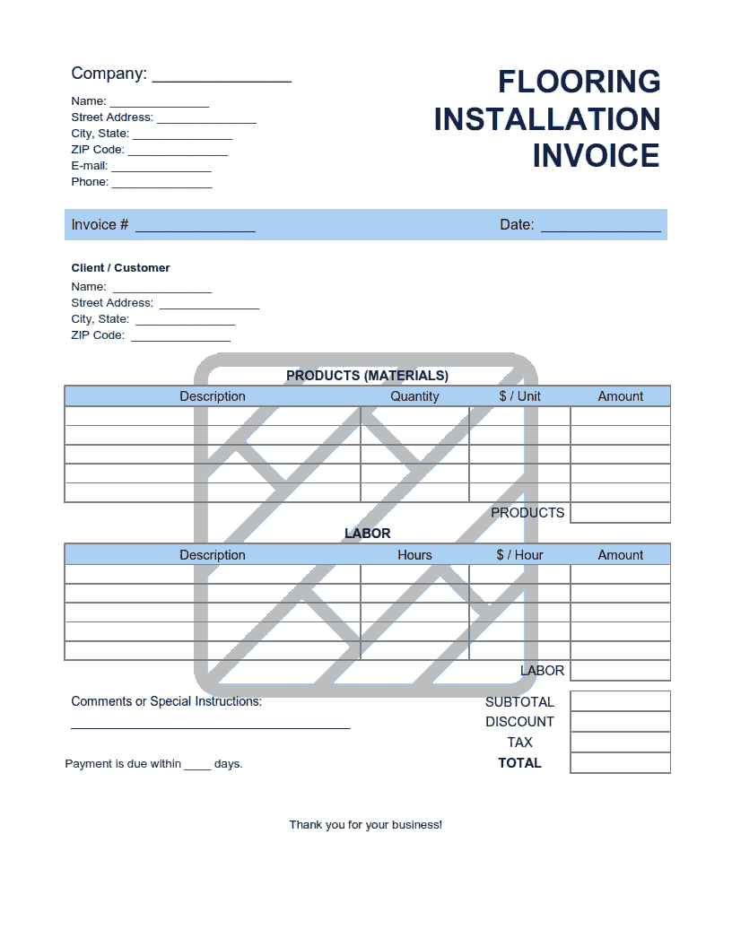 Flooring Installation Invoice Template Word | Excel | PDF