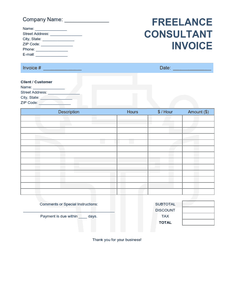 Freelance Consultant Invoice Template Word | Excel | PDF