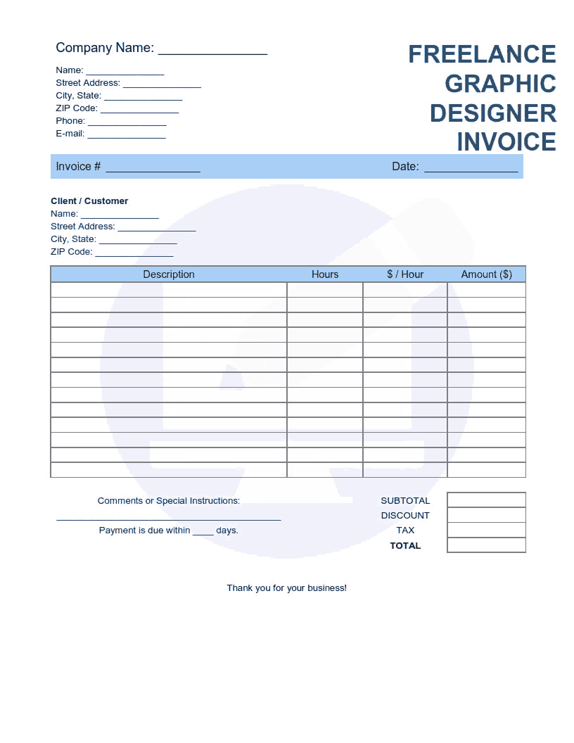 Freelance Graphic Designer Invoice Template Word | Excel | PDF