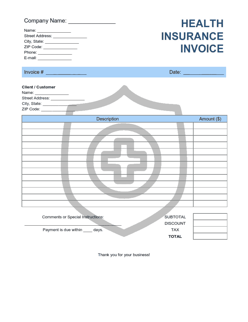 Health Insurance Invoice Template Word | Excel | PDF