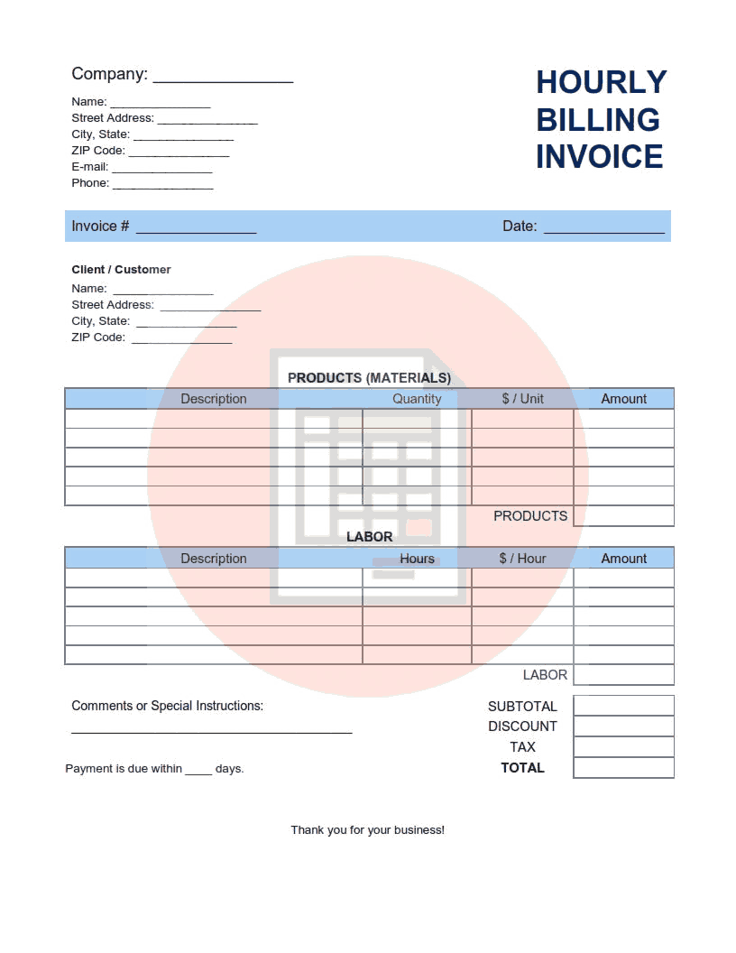 Hourly Billing Invoice Template Word | Excel | PDF