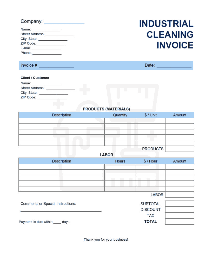 Industrial Cleaning Invoice Template Word | Excel | PDF