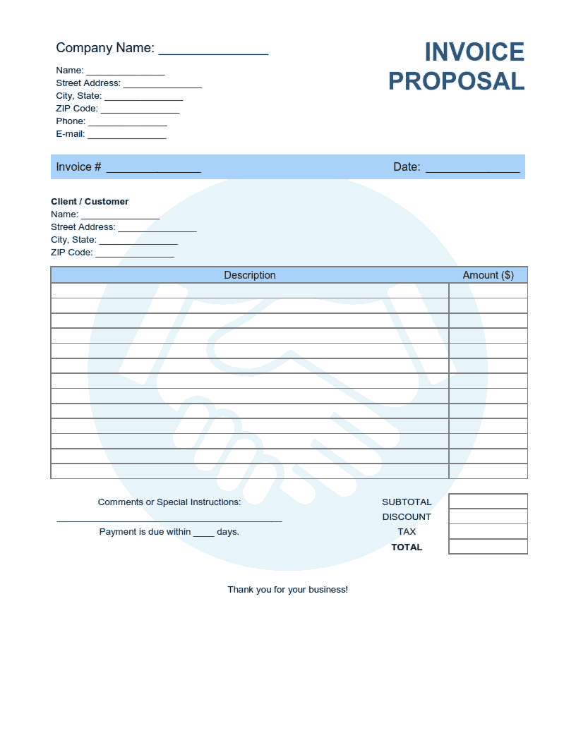 Invoice Proposal Template Word | Excel | PDF