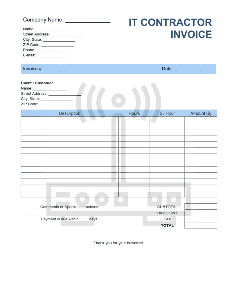 Free Download PDF Books, IT Contractor Invoice Template Word | Excel | PDF