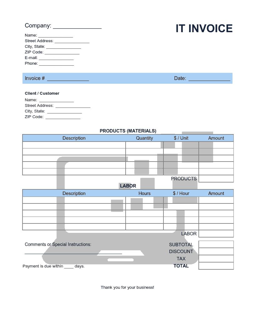 IT Invoice Template Word | Excel | PDF