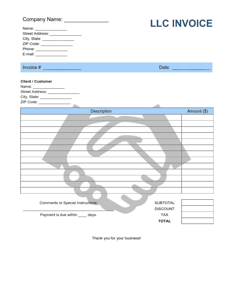 LLC Invoice Template Word | Excel | PDF