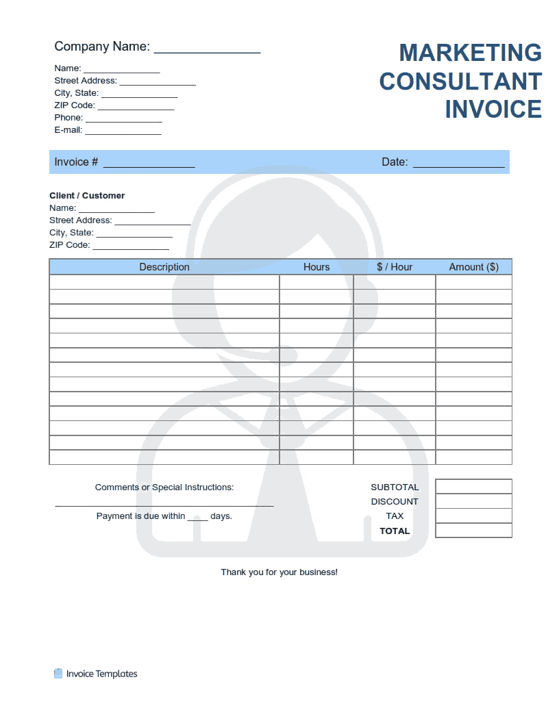 Marketing Consultant Invoice Template Word Excel PDF Free Download