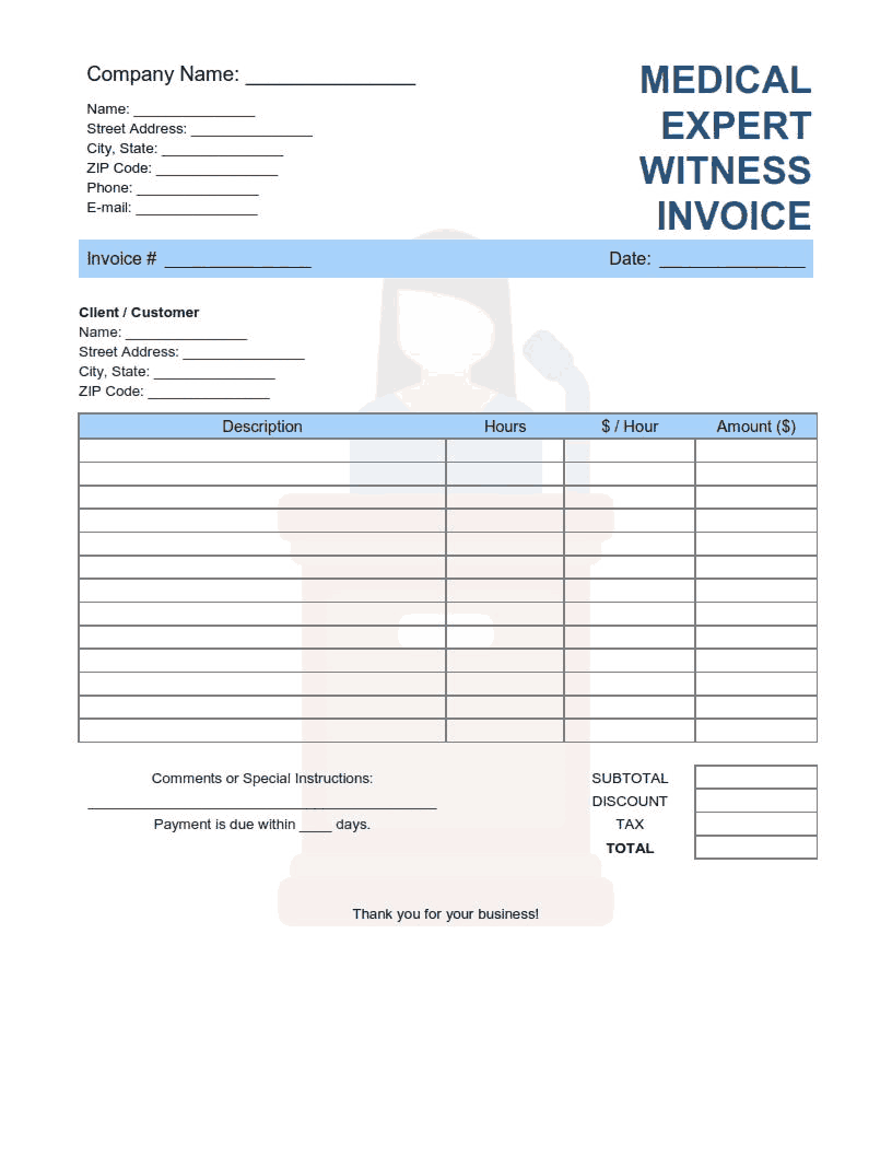 Medical Expert Witness Invoice Template Word Excel PDF Free