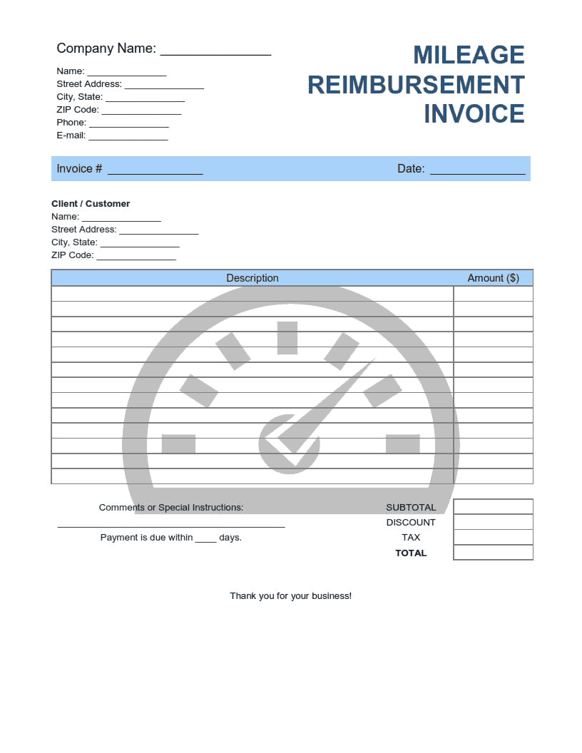Mileage Reimbursement Invoice Template Word | Excel | PDF