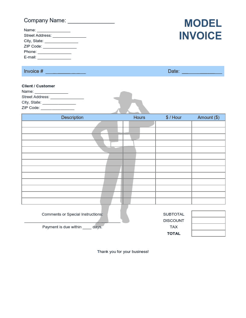 Model Invoice Template Word | Excel | PDF
