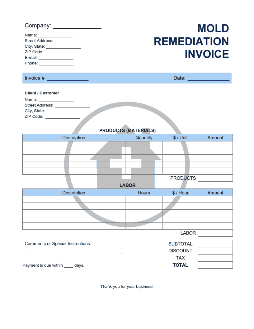 Mold Remediation Invoice Template Word | Excel | PDF