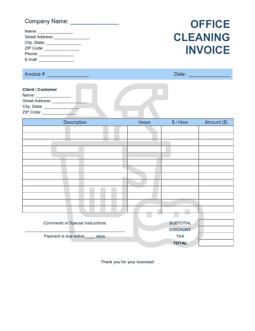Office Cleaning Invoice Template Word | Excel | PDF