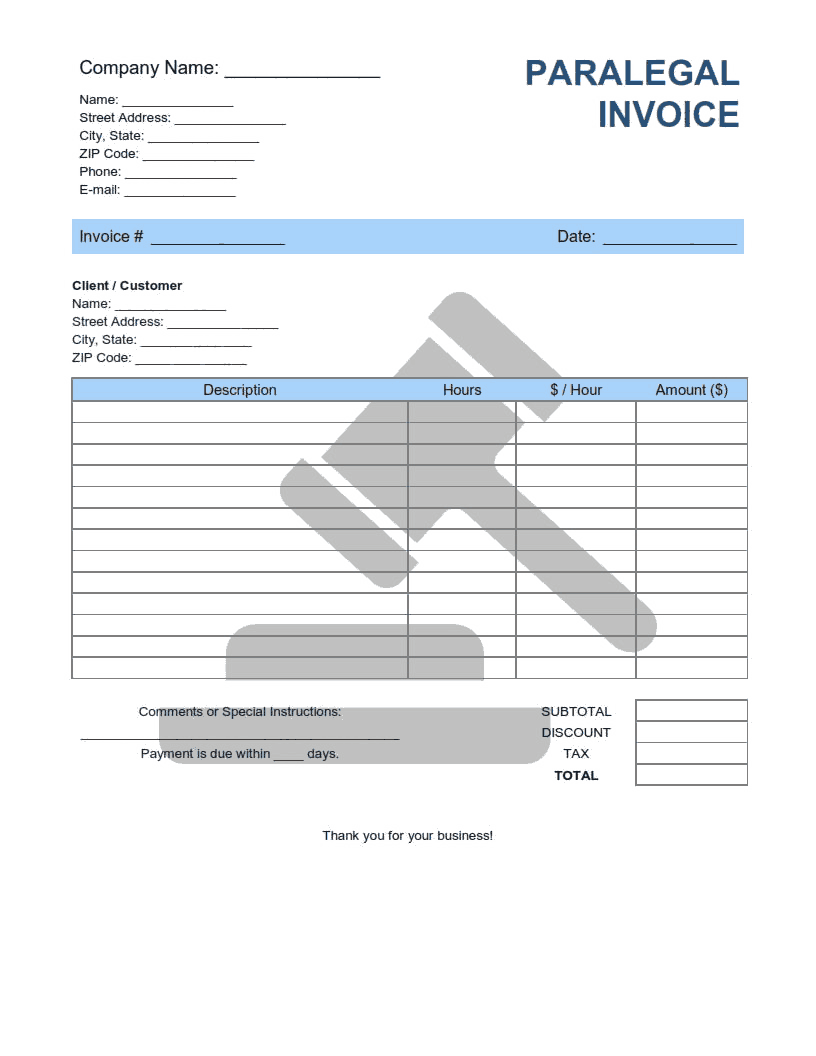 Paralegal Invoice Template Word | Excel | PDF