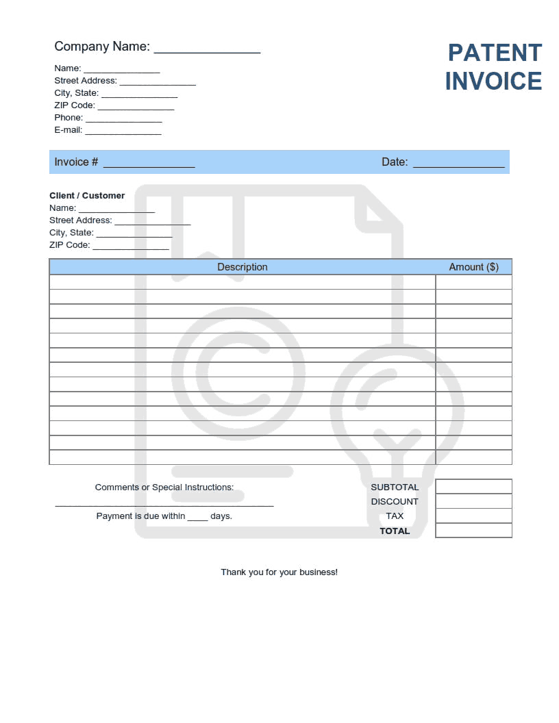 Free Download PDF Books, Patent Invoice Template Word | Excel | PDF