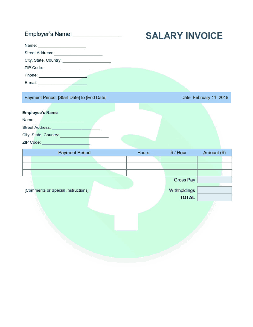 Salary Invoice Template Word | Excel | PDF