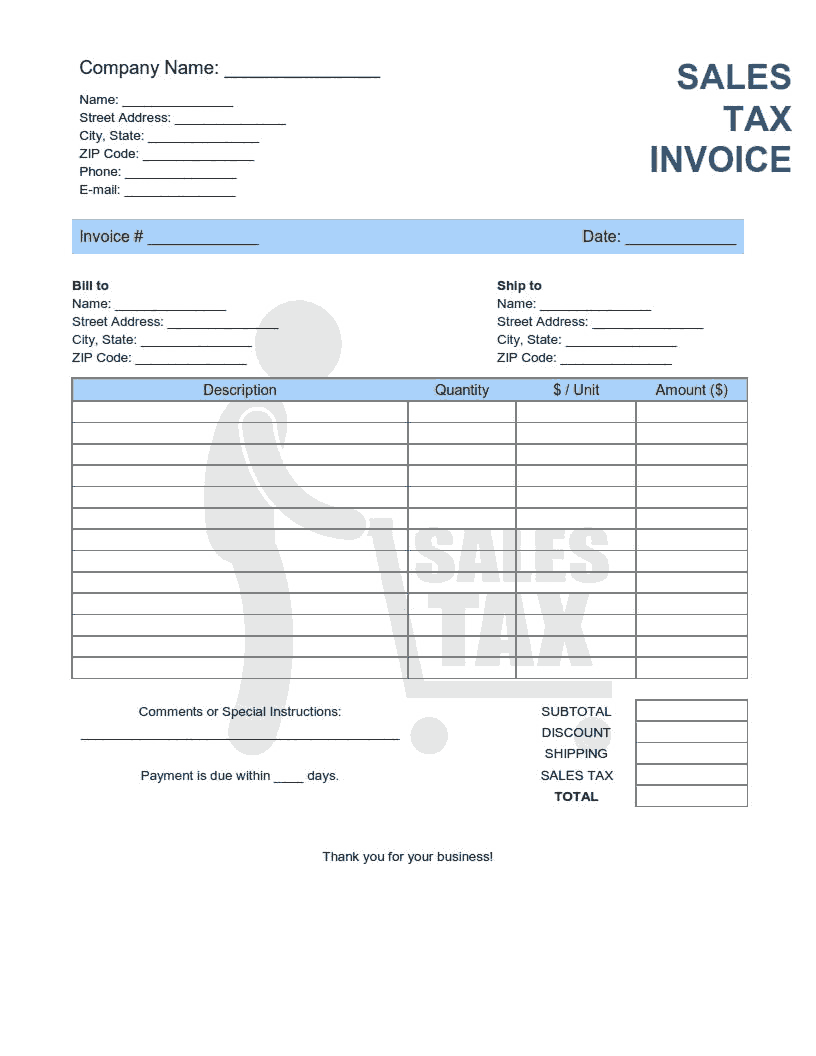 Sales Tax Invoice Template Word | Excel | PDF