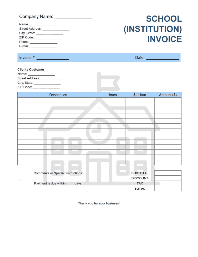 School Invoice Template Word | Excel | PDF