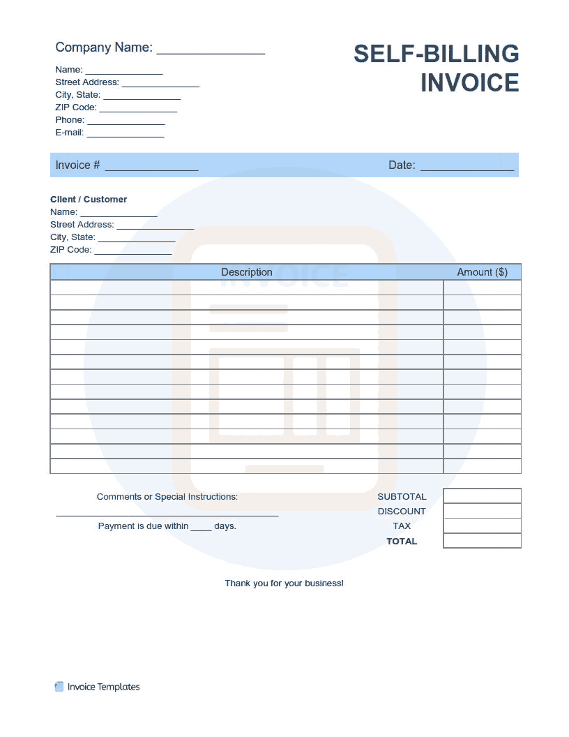 Self Billing Invoice Template