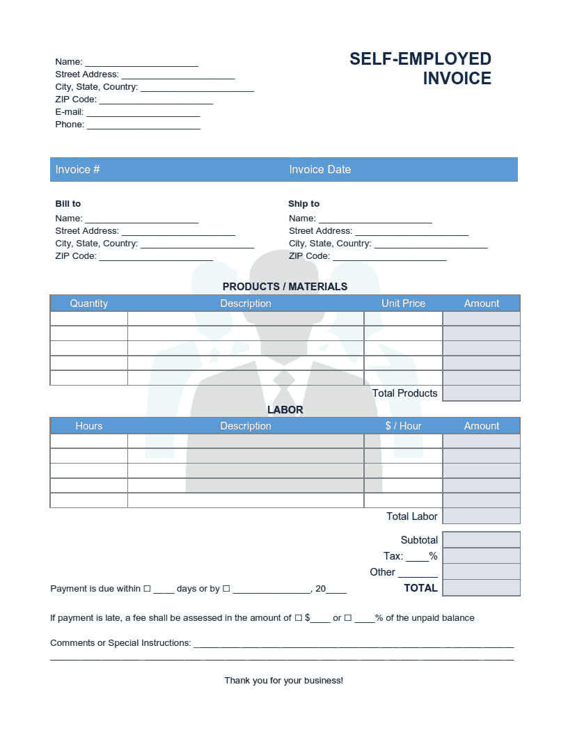 self employed invoice template word excel pdf free download free