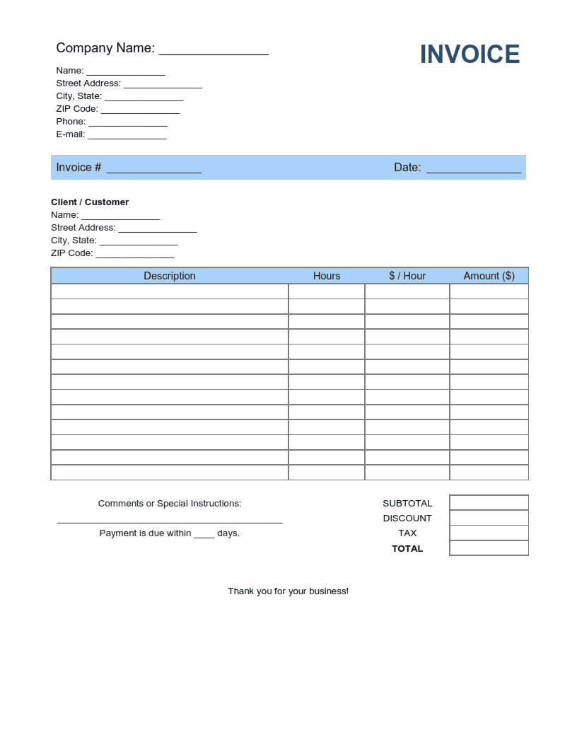 Service Invoice Template Word | Excel | PDF