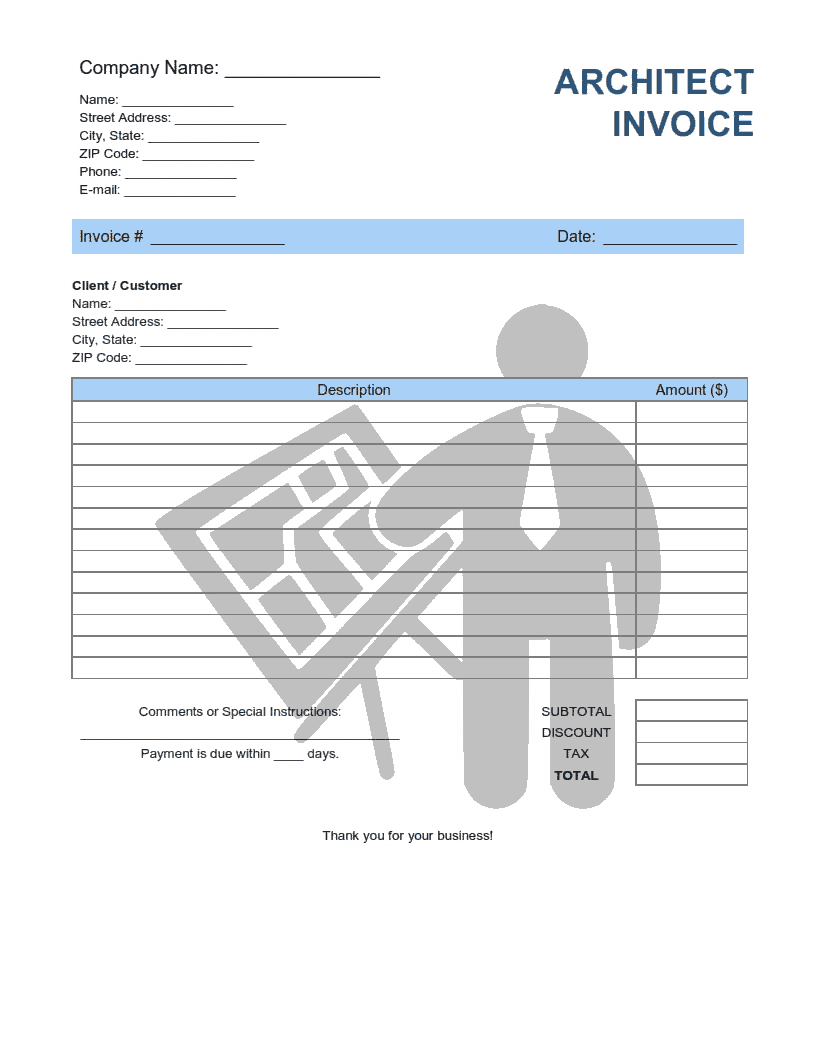 Simple Architect Invoice Template Word Excel PDF Free Download
