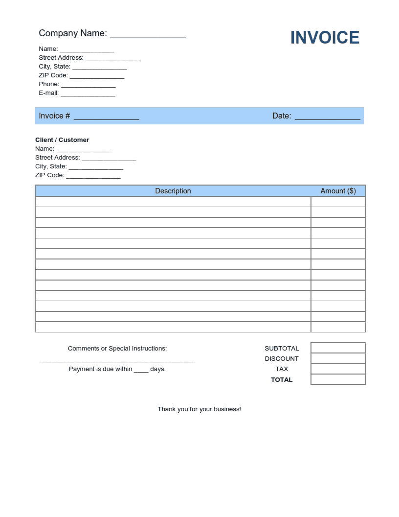 Simple Invoice Template Word | Excel | PDF