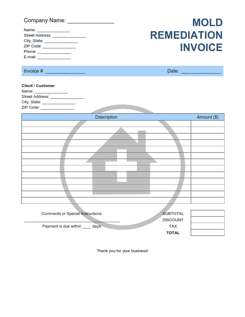 Simple Mold Remediation Invoice Template Word | Excel | PDF