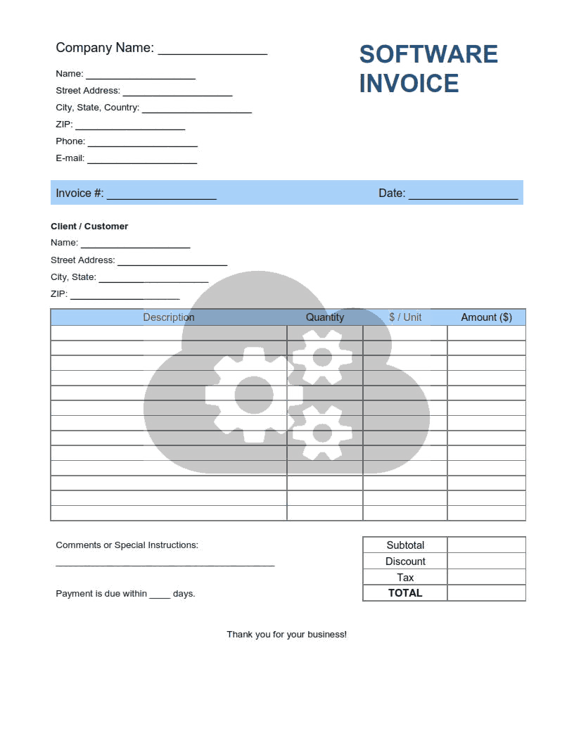 Software As A Service Invoice Template Word | Excel | PDF