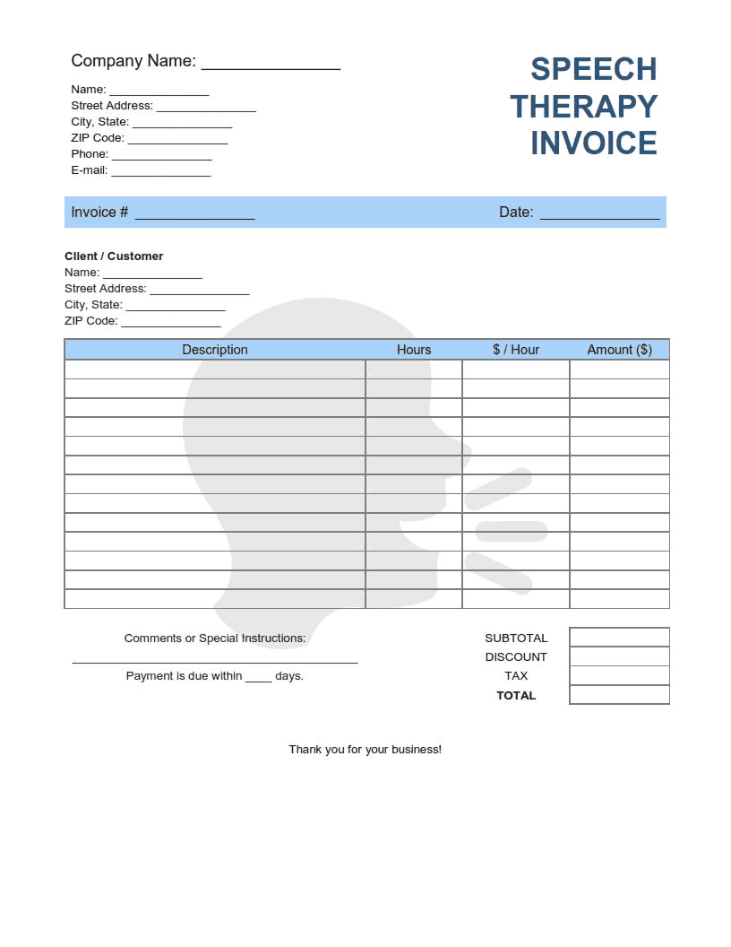 Speech-Therapy-Invoice-Template Word | Excel | PDF
