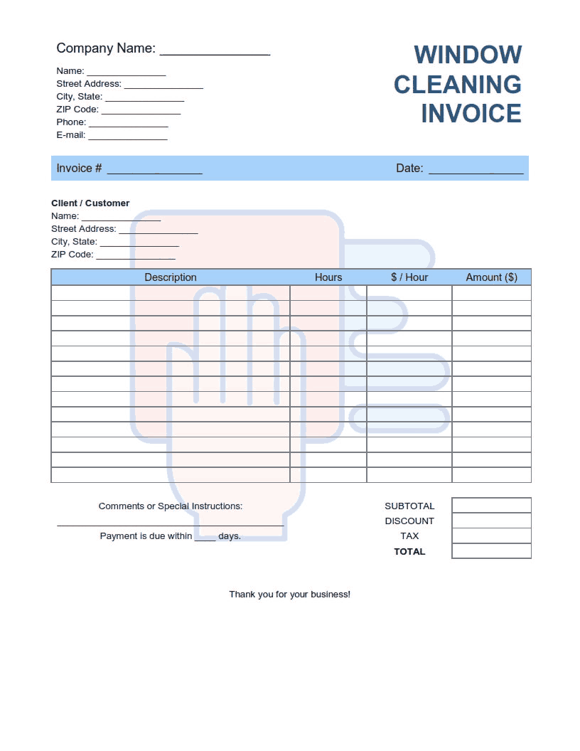 Window Cleaning Invoice Template Word | Excel | PDF