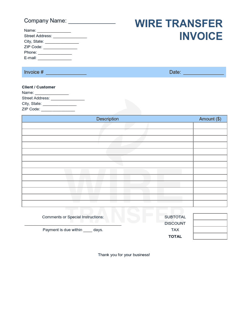 Free Download PDF Books, Wire Transfer Invoice Template Word | Excel | PDF