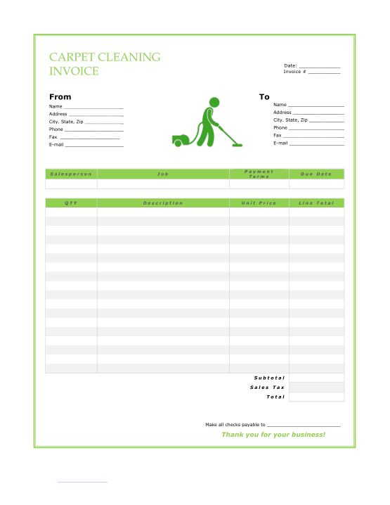 Carpet Cleaning Invoice Template Word | Excel | PDF