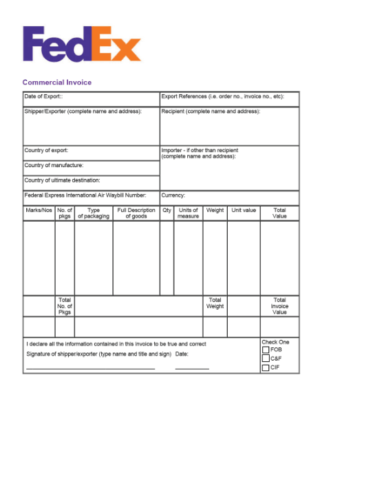 Free Download PDF Books, Fedex Commerical Invoice Template Word | Excel | PDF