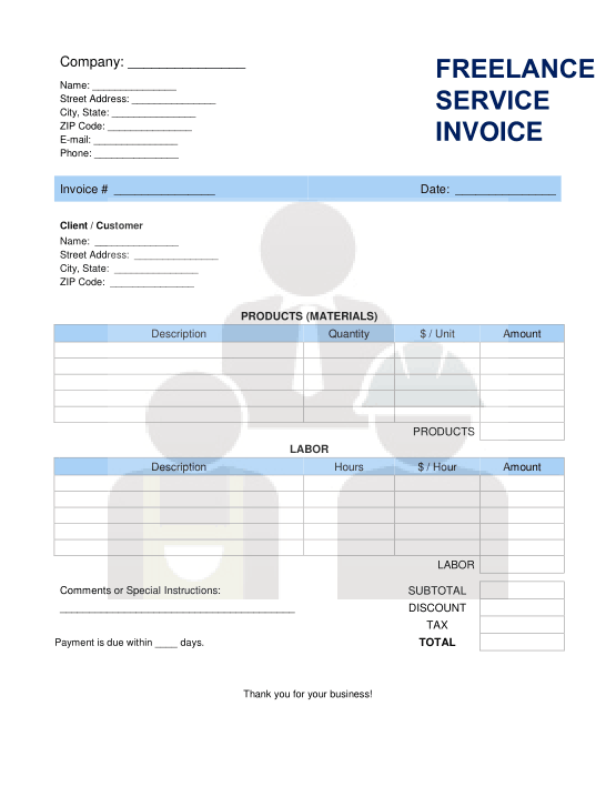 Freelance Service Invoice Template Word | Excel | PDF