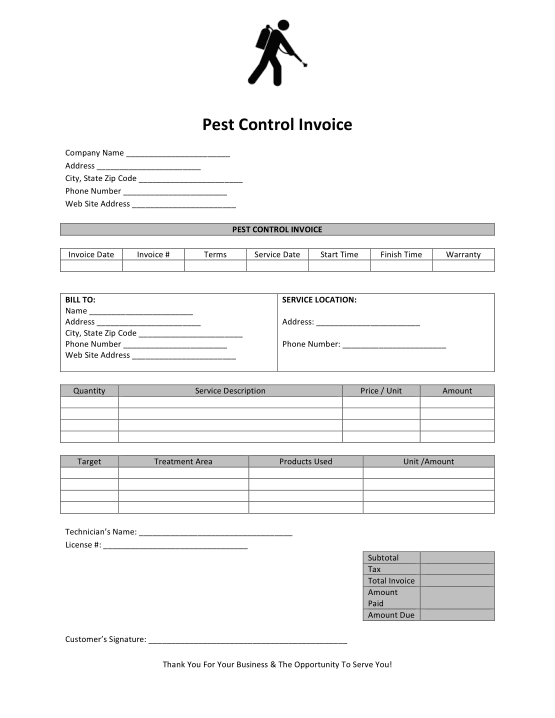 Pest Control Invoice Template Word | Excel | PDF