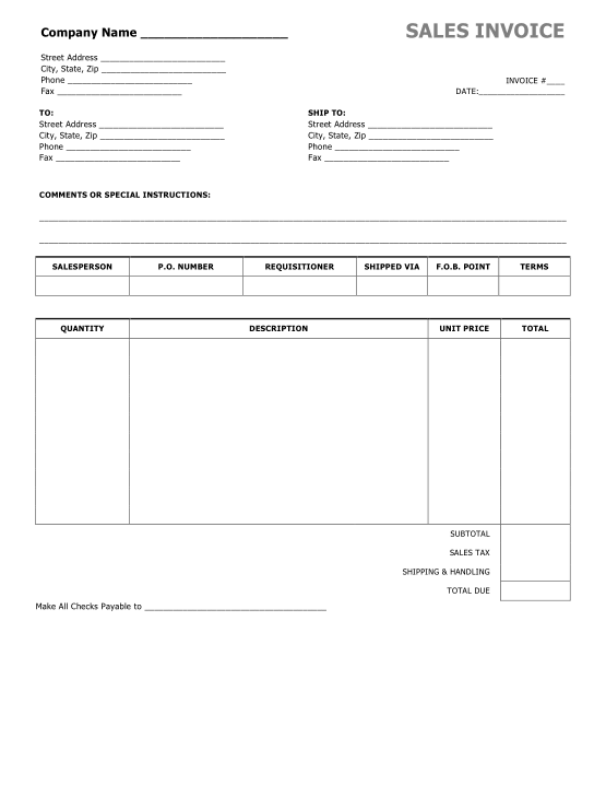 sales invoice format in word free download
