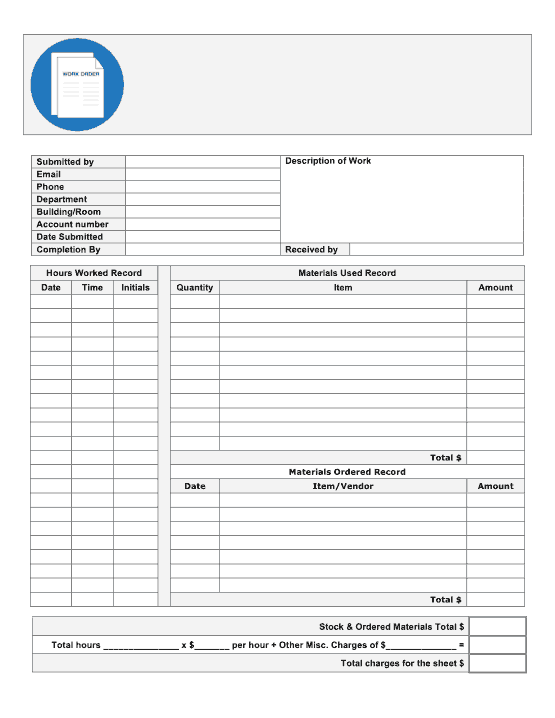 Work Order Invoice Template Word | Excel | PDF