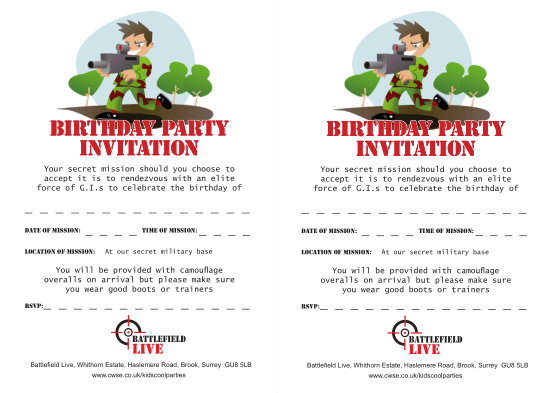 Battlefield Birthday Party Invitation Template Word | PDF