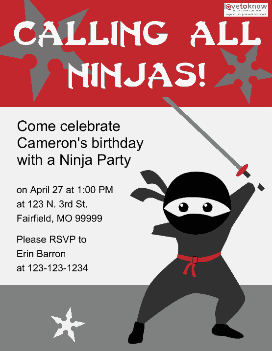 Free Download PDF Books, Celebrate Birthday With Ninja Birthday Party Invitation Template Word | PDF