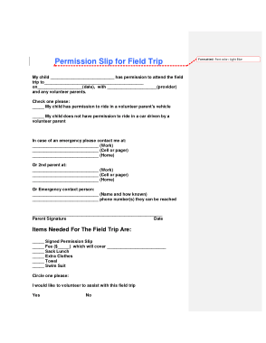 Permission Slip for Field Trip Template Word | PDF