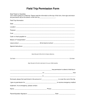 Field Trip Permission Slip Form Template PDF | Word
